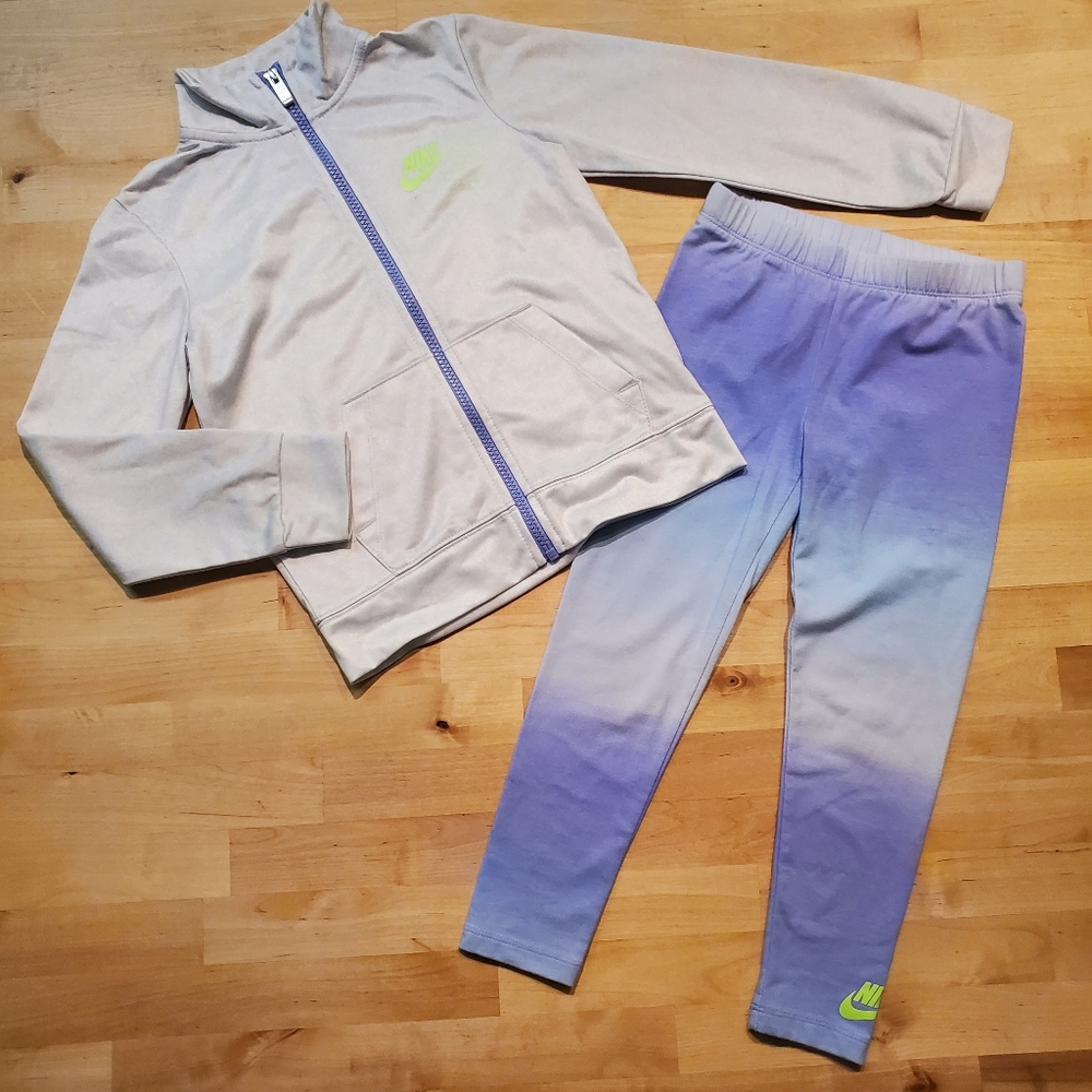 Nike Girls Cream and Purple Ombre Track Suit Size 6